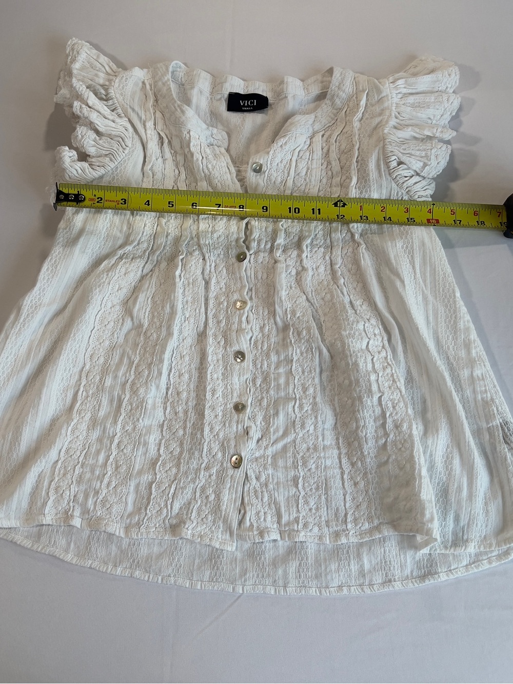 Vici White Ruffled Lace-Front Button Blouse - Picture 2 of 5